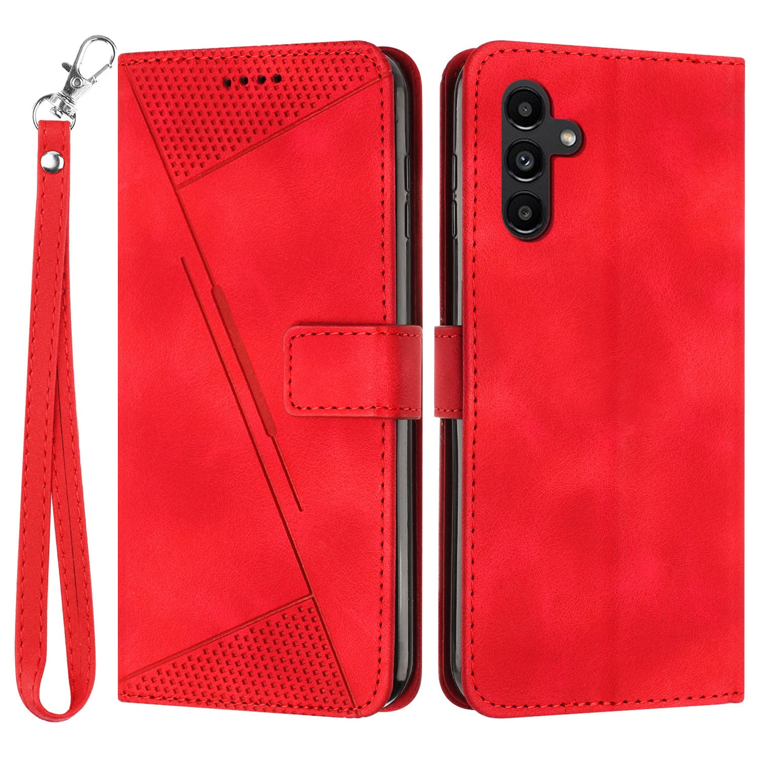 PU Leather Phone Case for Samsung Galaxy A34 5G Triangle Imprinted Stand Wallet Cover with Strap PU Leather Phone Case for Samsung Galaxy A34 5G Triangle Imprinted Stand Wallet Cover with Strap